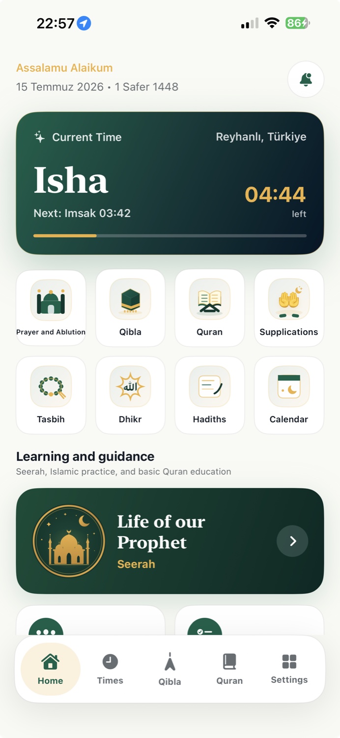 Islamic Guide uygulamasının ana ekranı